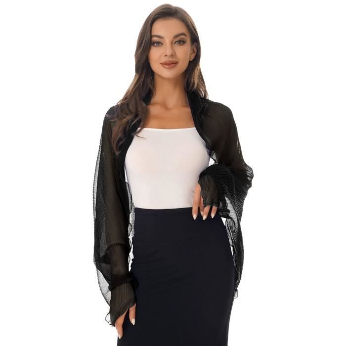 YONGHS FR Bolero Femme Cardigan Anti UV Gilet Mousseline Cover Up Cache Epaule Blouse Top Noir Noir Cdiscount Pret a Porter