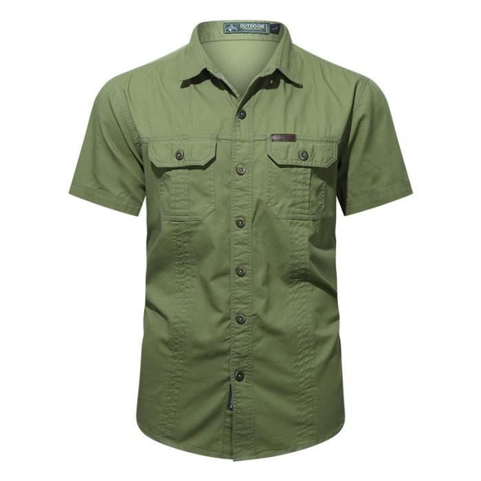 Chemise Cargo Homme Manches Courtes - Slim Fit Avec Poches | Décontractée été Coton