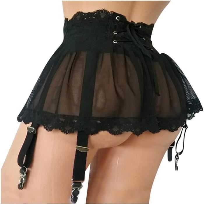Portejarretelle Sexy Haute Dentelle Transparente Femme Noir Noir