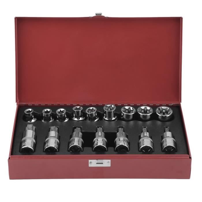Cigrubo Coffret 14 Douilles Torx Femelle 1/4 3/8 1/2 - E4 à E24 - Acier Chrome Vanadium