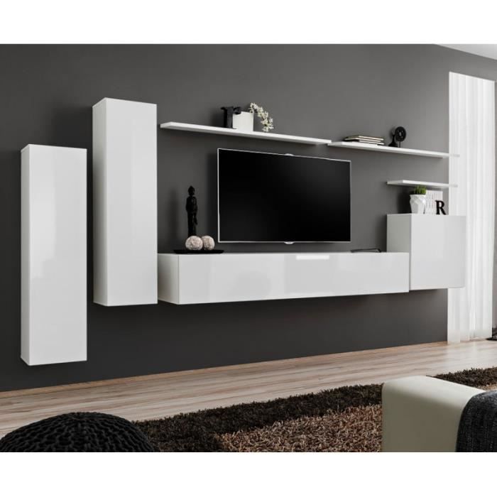 meuble tv mural design switch i 330cm blanc - paris prix - bois - panneaux de particules - contemporain - salon
