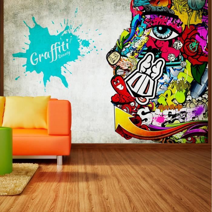 Multicolore Graffiti & Foncé Effet Brique Papier Peint