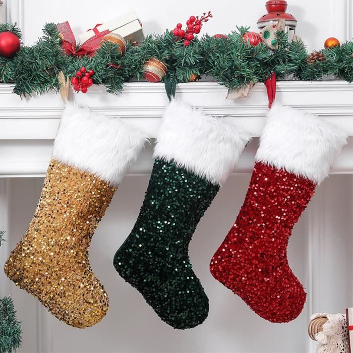 Chaussette De Noël Personnalisable Avec Nom - 45,7 Cm, Blanche Et Rouge, En Peluche, Pour Cheminée Ou Sapin
