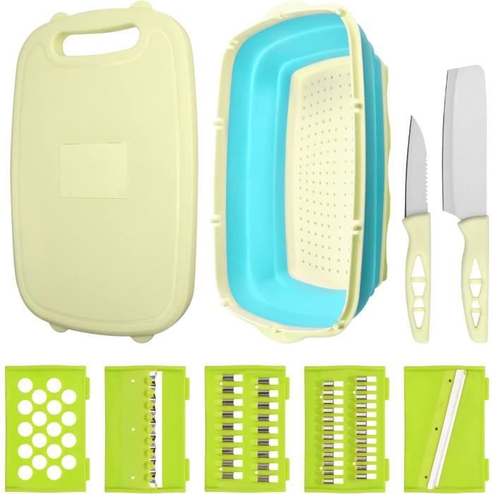 Planche à Découper Pliable 3-en-1 NEEZ - Avec évier, égouttoir Et Panier Bac Lavage Légumes Pliable 40x30cm
