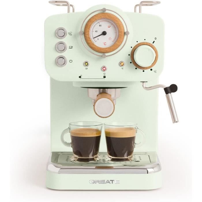 Ehskzjh Thera Matt RetroCafetière Express Vert Mat Et BoisCafé Moulu Et Dosettes Ese 55 Mm