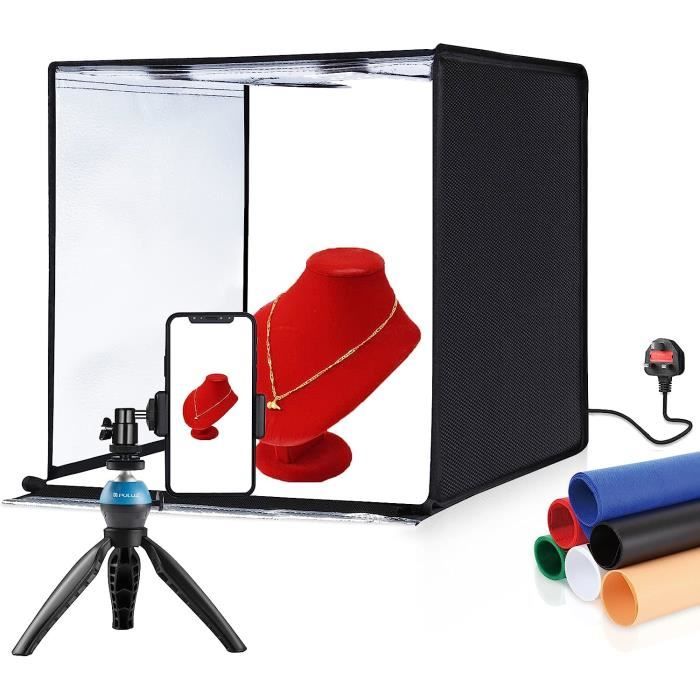 Boîte à Lumière Photo Portable 50,8 X 50,8 Cm - 160 LED, 12 Fonds, Variateur, USB-C - 5
