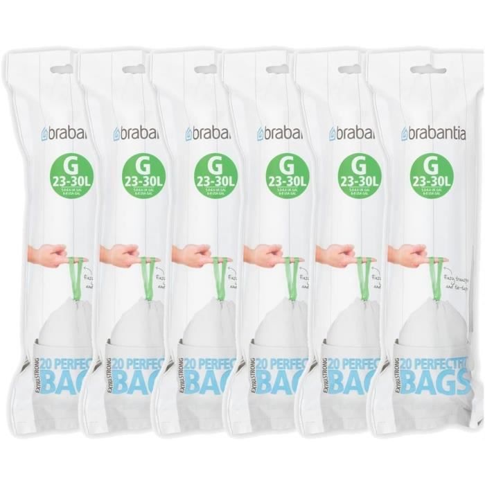 Brabantia 6 Rolls x 20 Type G 30 Litre Bin Liners (120 bags in total
