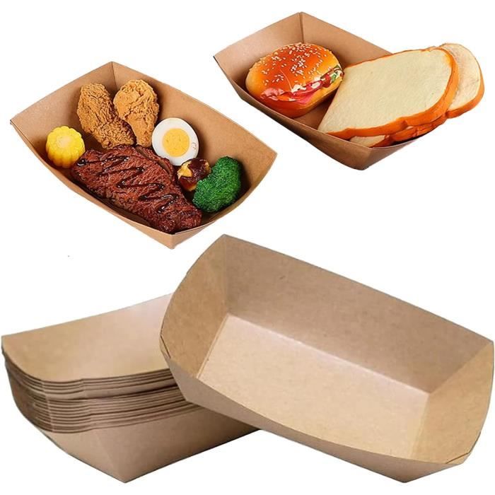 50 Barquettes Frites En Kraft - Forme Bateau 16.5x12cm - Résistant à L'Huile - Pour Snacks Et Restauration Rapide