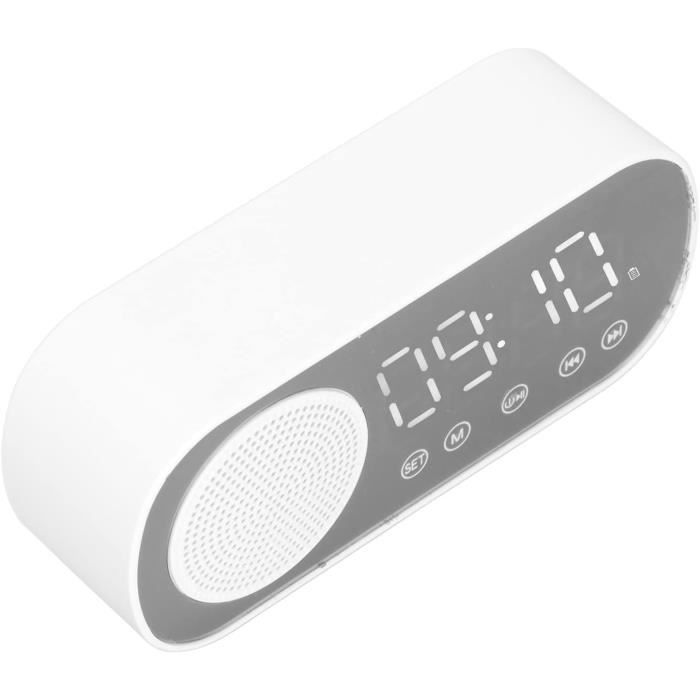 Radio-Réveil Bluetooth 5.0 Avec Haut-Parleur, Miroir LED, Double Alarme, Radio FM - Batterie 1600 MAh - Rose