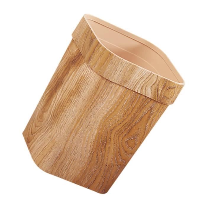 Poubelle Ronde Design Grain De Bois - 26,8 X 22 Cm, Couvercle Pivotant, Pour Salle De Bain, Chambre, Cuisine - 9