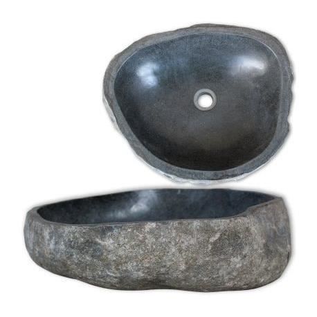 Lavabo en pierre de rivière Ovale - VIDAXL - 38-45 cm - Gris - A poser - Ornement pour votre espace de vie