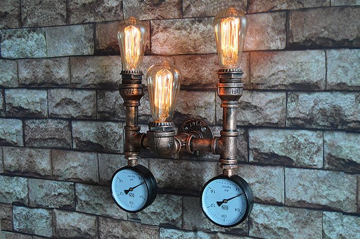 UNI Applique Murale Intérieur Industrielle E27 3 Tête Luminaire Eclairage Décoration Tuyau deau Rouille