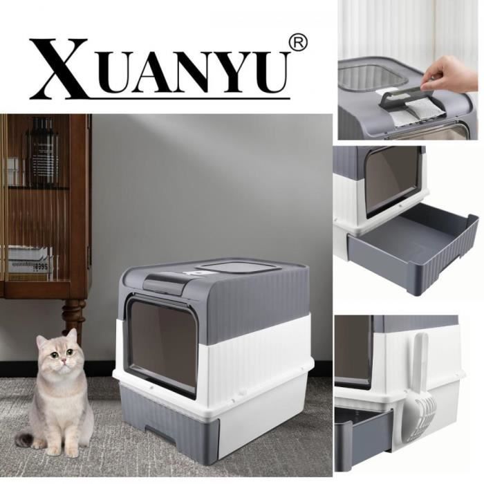 Meilleurs prix pour XUANYU, Bac a litiere pour Chat, Maison de Toilette Chat fermée, Caisse Chat litiere, Amovible, Pelle,49*37*35cm,Gris
