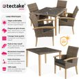 TECTAKE Ensemble Table en rotin avec 4 chaises TARENT Résistant aux intempéries et résistant aux UV - Marron Naturel-1