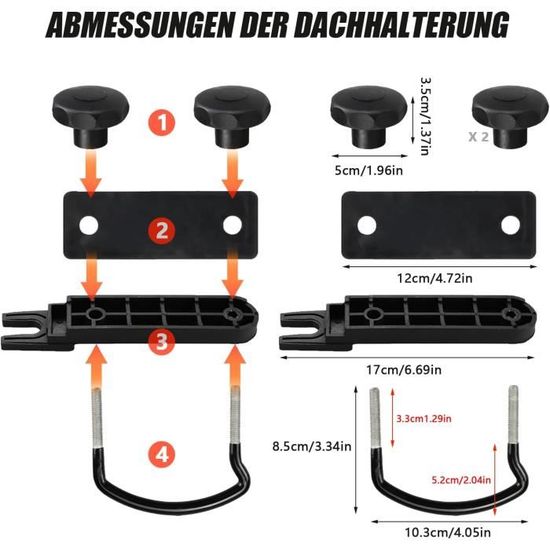 Kit De Fixation Universel Pour Coffre De Toit – 4 Attaches Robustes Avec Colliers En U – Compatible La Plupart Des Barres De Toit - 2