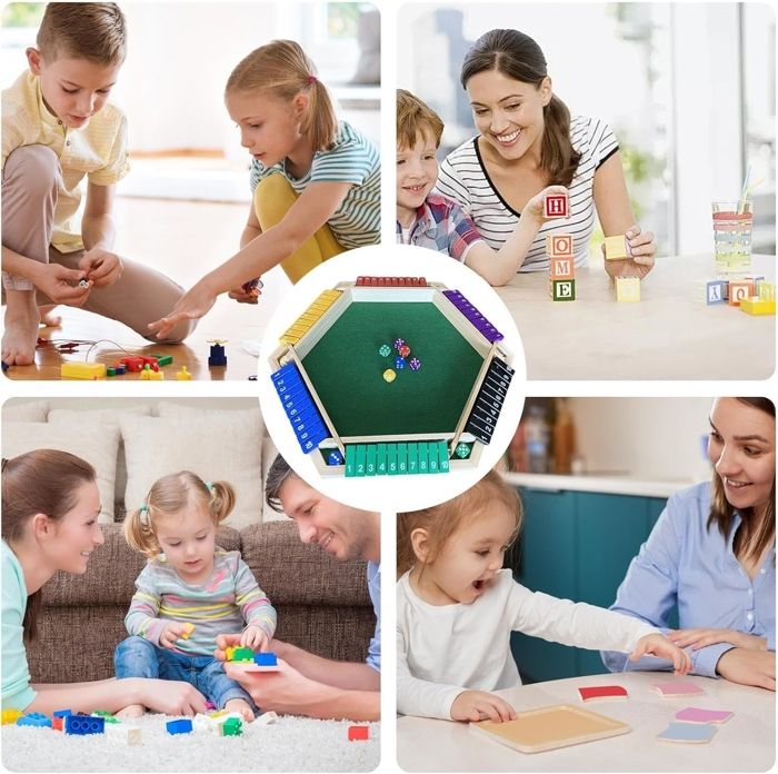 Shut The Box – Jeu De Dés En Bois Pour 1 à 6 Joueurs, Plateau 38 X 33 Cm, 12 Dés Multicolores – Fêtes Et Classe