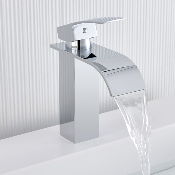 Robinet Lavabo Cascade Chromé - Acier Inoxydable, Économiseur D'Eau