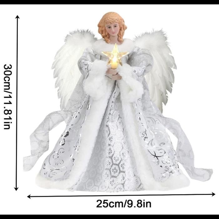 Cime De Sapin De Noël En Forme D'ange - Décoration En Tissu Doré Et Gris Clair - Dimensions 15x15x26 Cm - Pour Sapin, Cheminée, Table