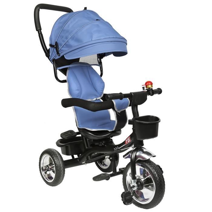 Tricycle Evolutif 4en1 avec Harnais de Sécurité Auvent Réglables  Garde-Corps Amovible pour Enfant/Bébé Mixte 1-6 ans Gris - Costway