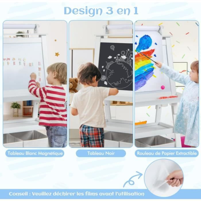 Chevalet D'Art Pour Enfants Avec Tabouret Ensemble 2 En 1 Tabouret Et Tableau Noir Double Face Avec Support Vert