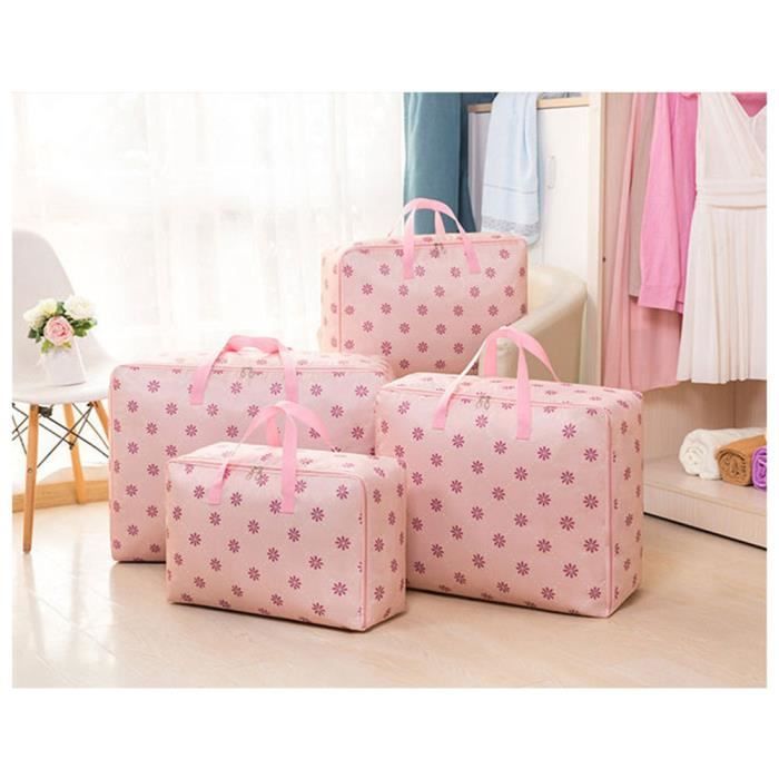 Grande poche de rangement haute capacité en toile Angoo couleur rose