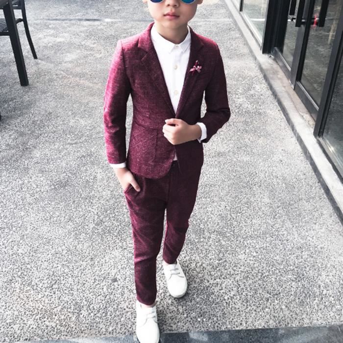 Costume Garcon d Honneur Costume Enfant Tuxedo Suit pour Mariage Ceremonie Anniversaire Soiree Bal Rouge 2 pieces