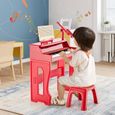 GOPLUS Piano Enfant 37 Touches avec Microphone, Clavier de Piano avec Pupitre Amovible, Tabouret Max50KG, pour Enfants 3 Ans+,Rouge-2