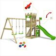 FATMOOSE Aire de jeux Portique bois BoldBaron avec balançoire et toboggan vert pomme Maison enfant extérieure avec bac à sable-2