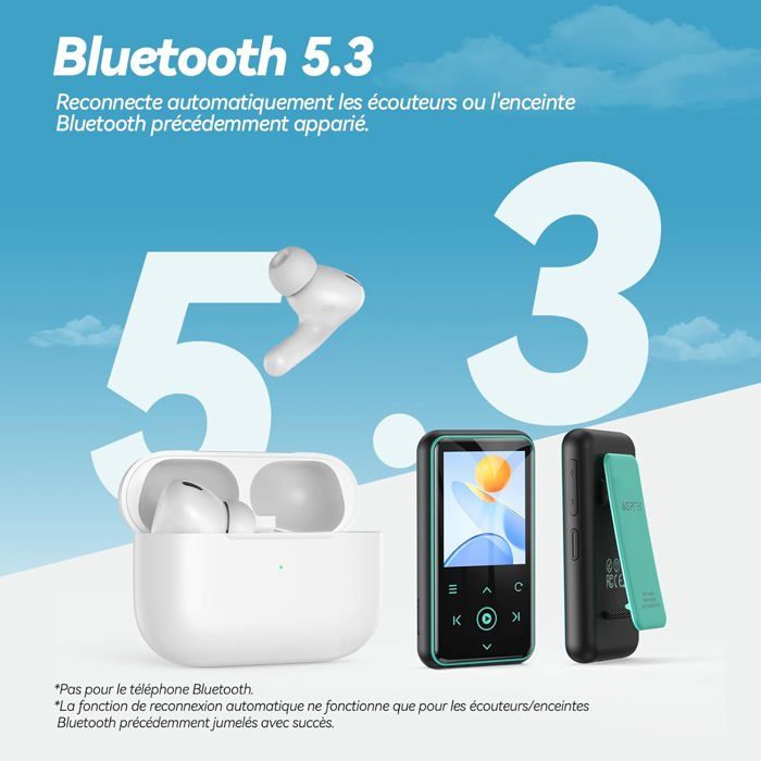 AGPTEK 16Go Lecteur MP3 Bluetooth, Haut-Parleur Et Boutons Tactiles, Sport Lecteur Musique Sans