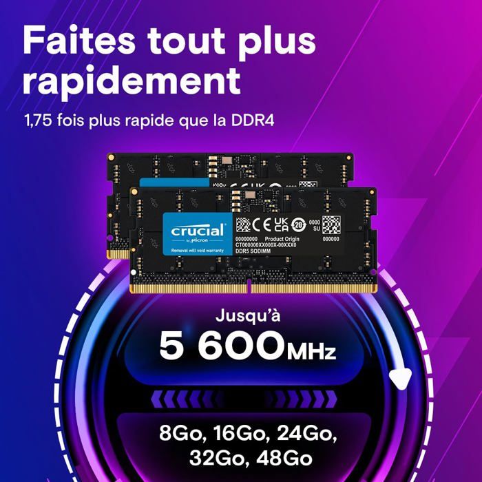 Crucial 64GB Kit 2x32GB DDR5-5600 SODIMM - Cdiscount Informatique