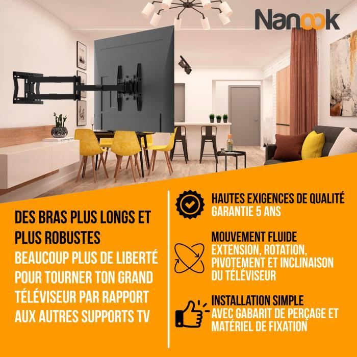 Support TV Mural Nanook avec double bras long jusqu'à 100 cm - Pivotant -  42-85 pouces - Max. 80 kg - VESA 100x100 à 600x400 - Cdiscount TV Son Photo