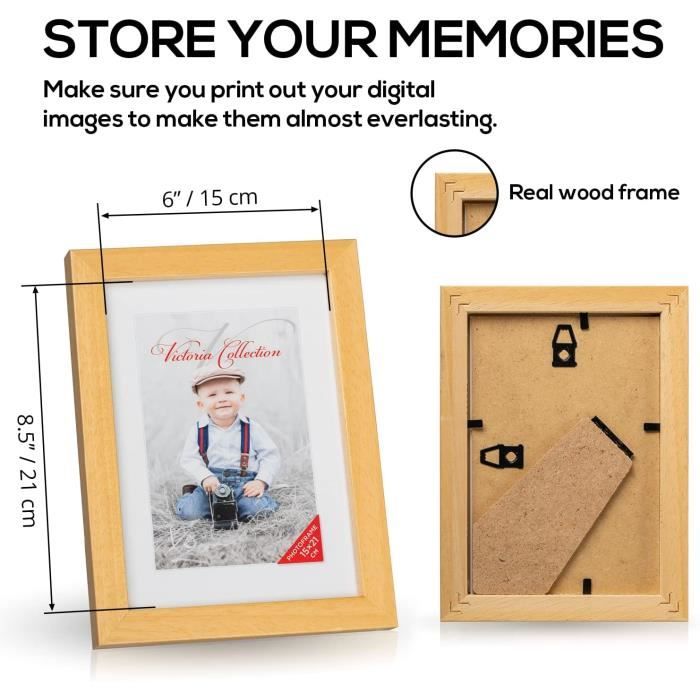 Cadre Photo En Bois Pour Photos A4 - 21x29.7 Cm Cadre Naturel En Verre Pour De Beaux Souvenirs | Cadre Photo Autoportant Pour Affichage Mural & De Table, Format Vertical & Horizontal