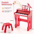 GOPLUS Piano Enfant 37 Touches avec Microphone, Clavier de Piano avec Pupitre Amovible, Tabouret Max50KG, pour Enfants 3 Ans+,Rouge-3