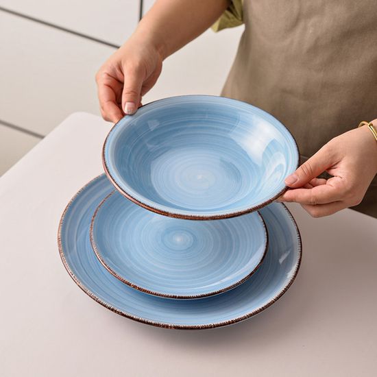 Set De 6 Assiettes à Dessert Bleues Vancasso - Style Rustique Peintes à Main - 19,4 Cm - Micro-ondes Et Lave-vaisselle