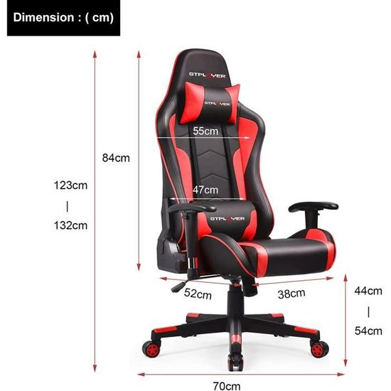 Chaise Gaming GTPLAYER - Tissu Respirant, Repose-Pieds Et Accoudoirs Réglables - 150kg