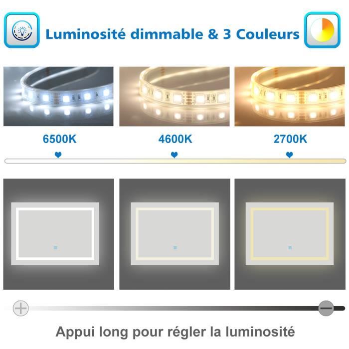 AICA Miroir LED tactile avec bluetooth 80*60cm, 3 couleurs
