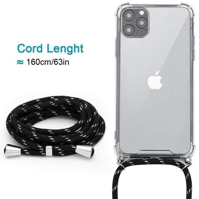 Coque Cordon iPhone 15 Plus, Antichoc Coin Renforcé Souple avec Cordon  Blanc - E.F.Connection