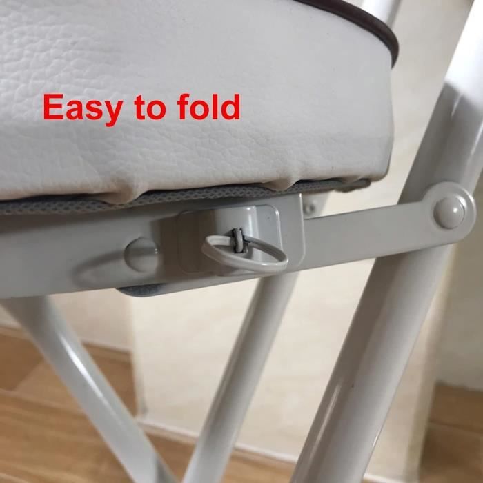 Tabouret Pliant Rond Compact Blanc - Siège Rembourré Eponge, Acier Robuste, Charge 250 Kg - Idéal Maison, Bureau, Événements
