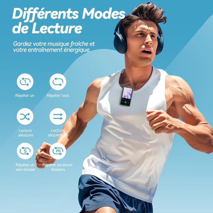 Lecteur MP3 Bluetooth 5.3 Olycism 64 Go | Écran Couleur 2,01 Pouces, Radio FM, Enregistreur Vocal | Autonomie 15h, Pour Sport, Voyage