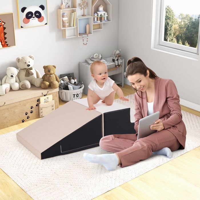 COSTWAY Boîte de Saut Pliométrique avec Tapis Détachable, Poignée, Entraînement 3-10 Ans