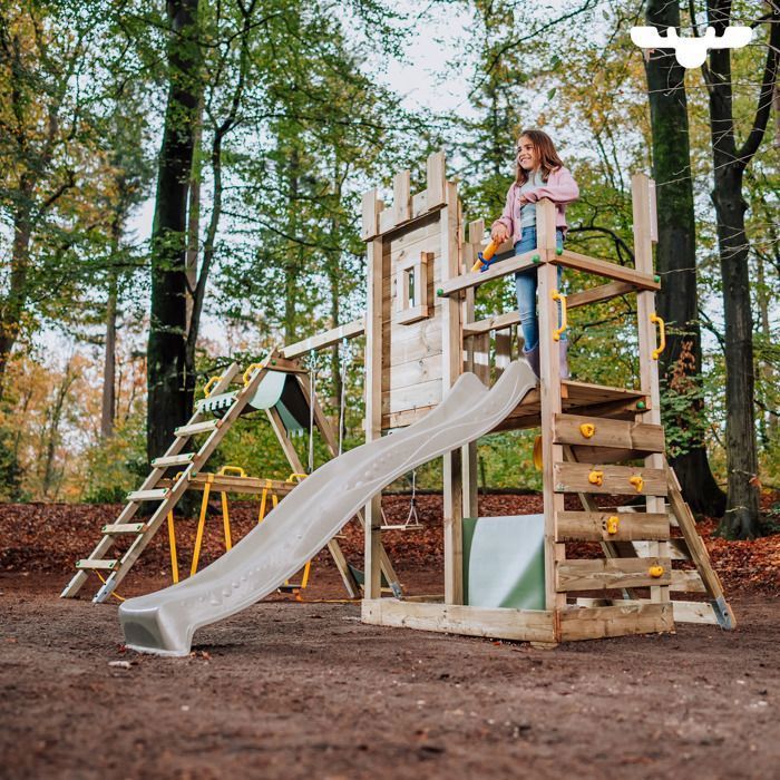 FATMOOSE Portique de balançoire pour enfants JollyJungle vert pomme - balançoire & filet à grimper, portique de