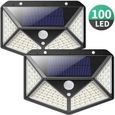 PROJECTEUR EXTERIEUR 2 pack lampe solaire exterieur - 100 led de éclairage Détecteur de Mouvement Lumière murale-0