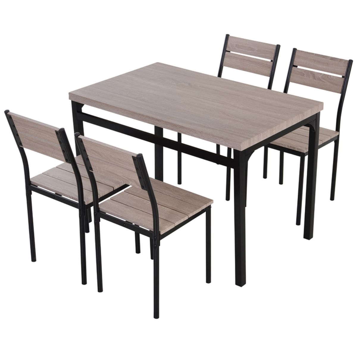 Table de salle à manger avec 4 chaises style industriel acier noir MDF coloris bois de chêne Table de salle à manger avec 4 chaises style industriel acier noir MDF coloris bois de chêne