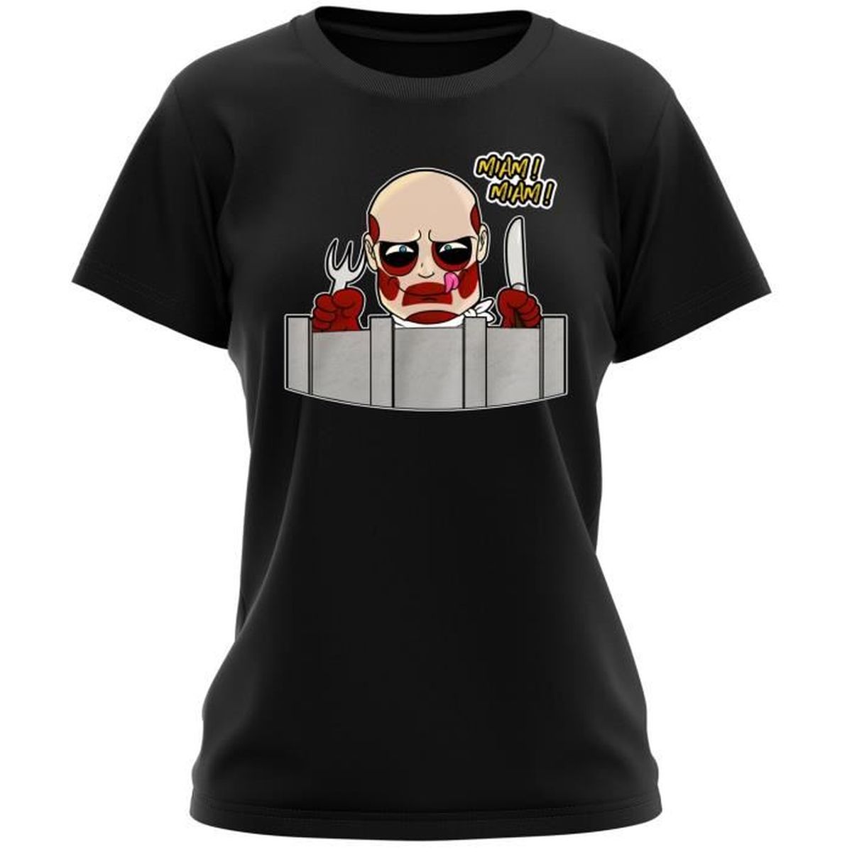 T-Shirt Manga - Parodie Attaque des Titans - A Table !! - T-shirt Femme  Noir - Haute Qualité Noir - Cdiscount Prêt-à-Porter