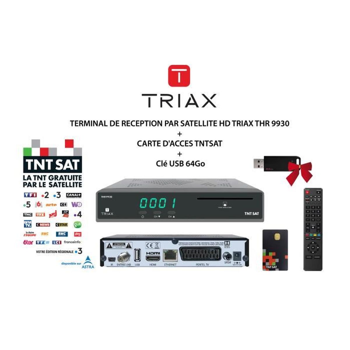 Adaptateur TNT HD Premio Sat HD-W7 - Neuf - Avec Carte TNTsat 4 Ans Incluse