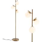 Lampadaire Salon à 3 Abat-jours Moderne COSTWAY-H 169cm en Verre E27-Interrupteur à Pied-Poteau en Métal pour Chambre,Bureau