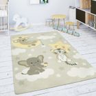 Paco Home Tapis Chambre Enfant Tapis De Jeux Tapis Bébé Étoile Nuage Lune Beige Blanc 120 cm rond