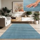 Paco Home Tapis De Salon Poils Ras Lavable Monochrome Style Moderne Turquoise 160x220 cm
