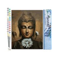 Figured'Art Peinture par Numéro Adulte Visage de Bouddha et fleur de Lotus - Kit DIY Numéro d'Art - 40x50cm sans châssis