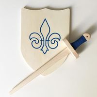 Jouet A Tirer - Jouet A Pousser - Pack Arthur - Épée et bouclier en bois - choix du pack arthur:Bleu - Fleur de lys